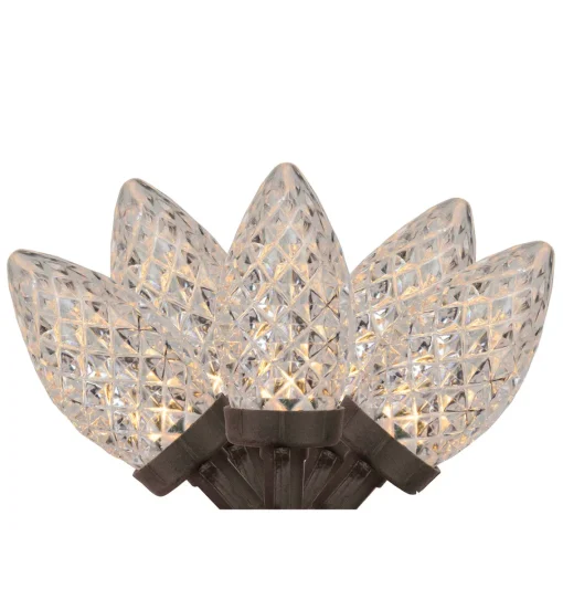 Hot 100 Warm White LED Faceted C9 Christmas Lights - 66 ft Brown Wire C7 & C9 Lights