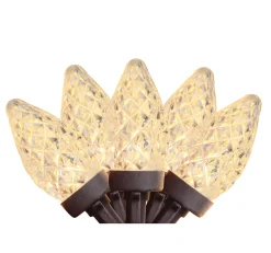 Clearance 100 Warm White LED Faceted C7 Christmas Lights - 66 ft Brown Wire C7 & C9 Lights