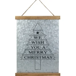 Sale 16" We Wish You a Merry Christmas Galvanized Sheet Metal Hanging Wall Sign Wall