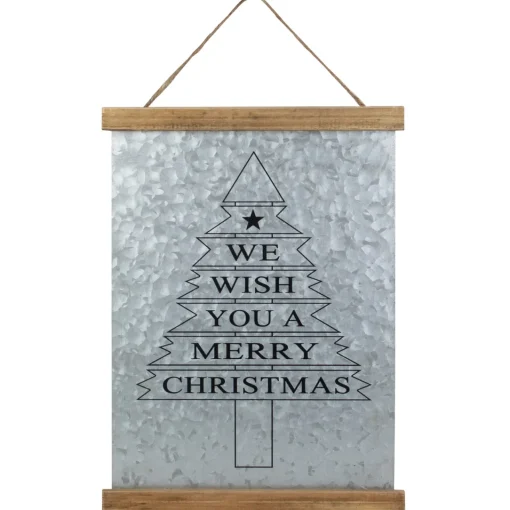 Sale 16" We Wish You a Merry Christmas Galvanized Sheet Metal Hanging Wall Sign Wall