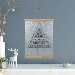 Sale 16" We Wish You a Merry Christmas Galvanized Sheet Metal Hanging Wall Sign Wall
