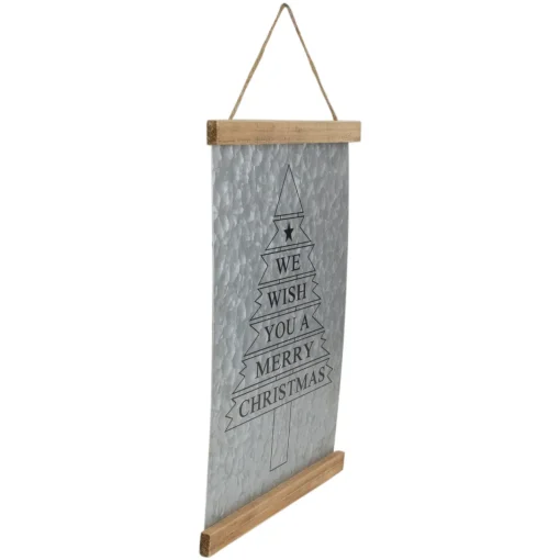 Sale 16" We Wish You a Merry Christmas Galvanized Sheet Metal Hanging Wall Sign Wall