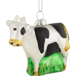3" White and Black Cow Glass Christmas Ornament Animals