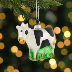 3" White and Black Cow Glass Christmas Ornament Animals