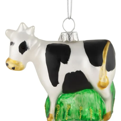 3" White and Black Cow Glass Christmas Ornament Animals