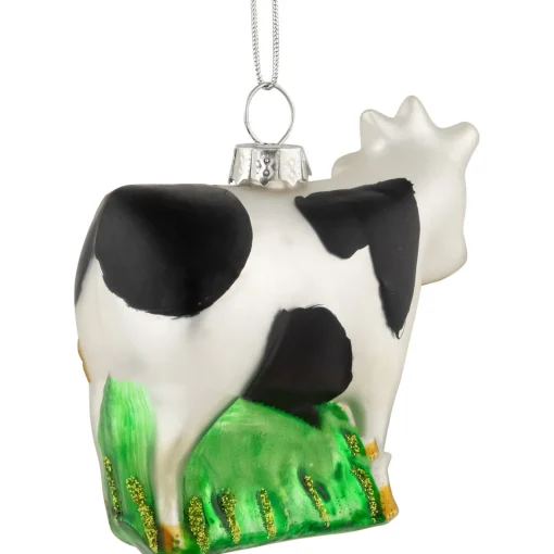 3" White and Black Cow Glass Christmas Ornament Animals