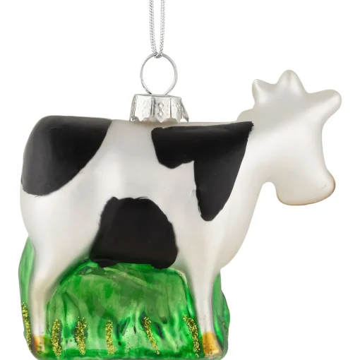 3" White and Black Cow Glass Christmas Ornament Animals