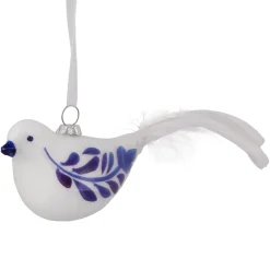 Outlet 6.5" White and Blue Bird Glass Christmas Ornament Animals