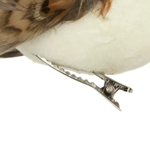 6" White and Brown Bird with Clip and Feathers Christmas Ornament Animals