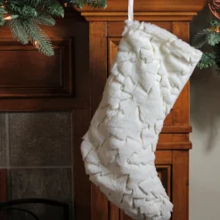 Best 18" White and Gold Christmas Stocking with Sequined Trees Stockings