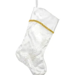 Outlet 20.5" White and Gold Glitter Poinsettia Christmas Stocking Stockings