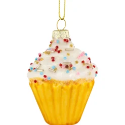 Best 3" White and Golden Cupcake Glass Christmas Hanging Ornament Food & Beverage
