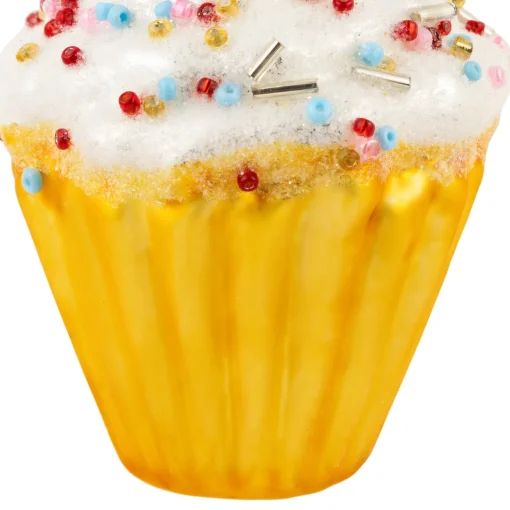 Best 3" White and Golden Cupcake Glass Christmas Hanging Ornament Food & Beverage