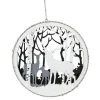 New 4.25" White and Gray Reindeer with Forest Christmas Disc Ornament Animals