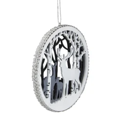 New 4.25" White and Gray Reindeer with Forest Christmas Disc Ornament Animals