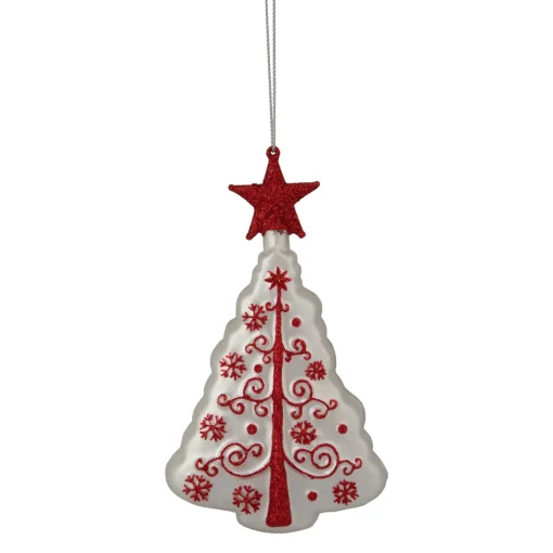 Clearance 6" White and Red Christmas Tree Glass Ornament Garden & Floral