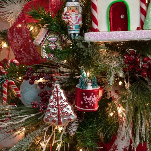 Clearance 6" White and Red Christmas Tree Glass Ornament Garden & Floral