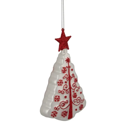 Clearance 6" White and Red Christmas Tree Glass Ornament Garden & Floral