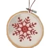 Online 4.5" White and Red Embroidered Snowflake in Hoop Loom Christmas Ornament Icicles|Snowflakes