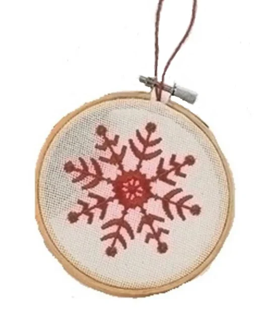 Online 4.5" White and Red Embroidered Snowflake in Hoop Loom Christmas Ornament Icicles|Snowflakes