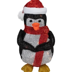 Clearance 19.5" White and Red Lighted Penguin with Santa Hat Outdoor Christmas Decoration Animals