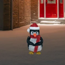 Clearance 19.5" White and Red Lighted Penguin with Santa Hat Outdoor Christmas Decoration Animals