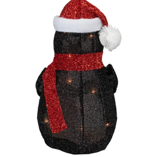 Clearance 19.5" White and Red Lighted Penguin with Santa Hat Outdoor Christmas Decoration Animals