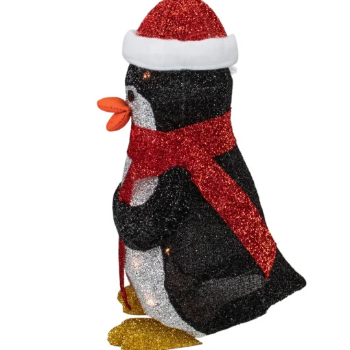 Clearance 19.5" White and Red Lighted Penguin with Santa Hat Outdoor Christmas Decoration Animals