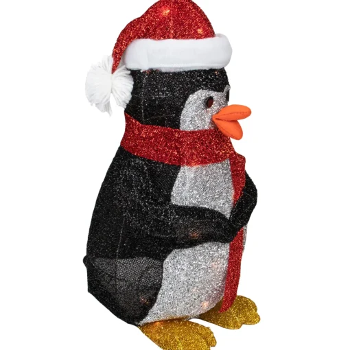 Clearance 19.5" White and Red Lighted Penguin with Santa Hat Outdoor Christmas Decoration Animals