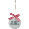 Hot 4.5" White and Red Merry Christmas Ornament with a Bow Disk Ornaments