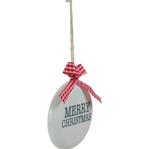Hot 4.5" White and Red Merry Christmas Ornament with a Bow Disk Ornaments