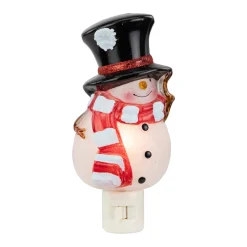 Discount 6.5" White and Red Snowman in Black Top Hat Christmas Night Light Night Lights