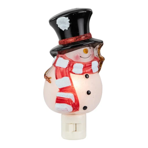 Discount 6.5" White and Red Snowman in Black Top Hat Christmas Night Light Night Lights