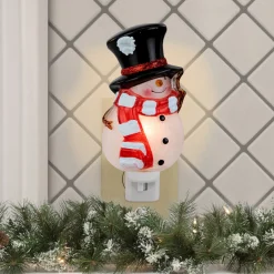 Discount 6.5" White and Red Snowman in Black Top Hat Christmas Night Light Night Lights