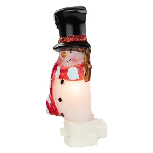 Discount 6.5" White and Red Snowman in Black Top Hat Christmas Night Light Night Lights