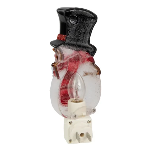 Discount 6.5" White and Red Snowman in Black Top Hat Christmas Night Light Night Lights