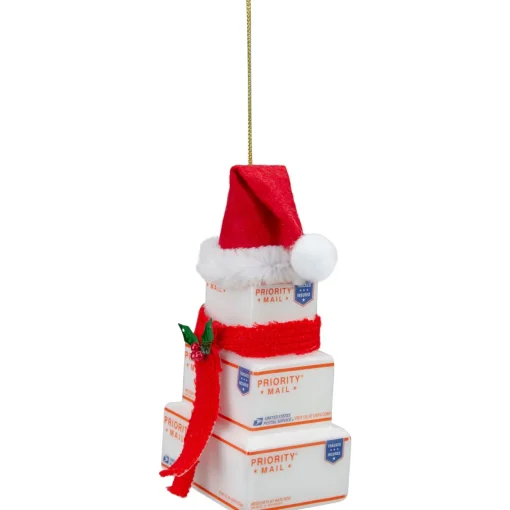 Sale 4.5" White and Red "USPS Priority Mail" Stacked Packages Santa Hat Christmas Ornament Occupations