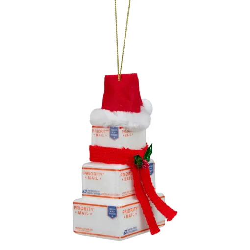 Sale 4.5" White and Red "USPS Priority Mail" Stacked Packages Santa Hat Christmas Ornament Occupations