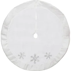 Clearance 48" White and Silver Embroidered Sequin Snowflakes Tree Skirt Cloth|Metal