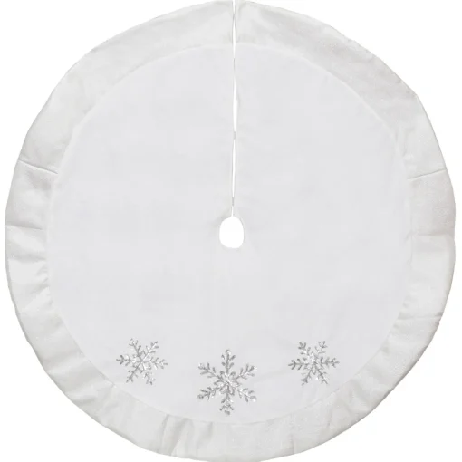 Clearance 48" White and Silver Embroidered Sequin Snowflakes Tree Skirt Cloth|Metal