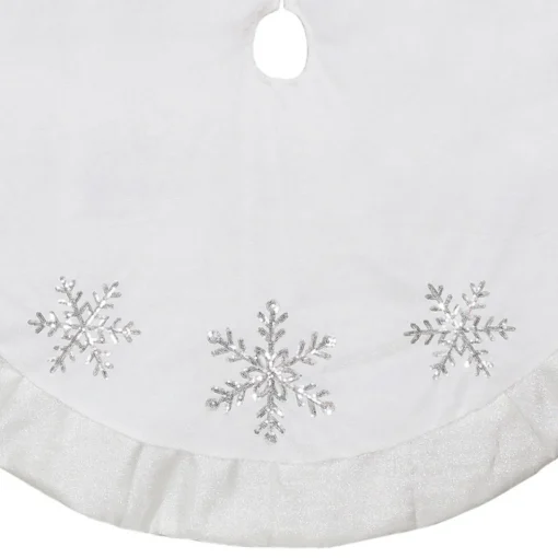 Clearance 48" White and Silver Embroidered Sequin Snowflakes Tree Skirt Cloth|Metal