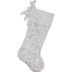 Best 19” White and Silver Filigree Christmas Stocking with Bows Stockings