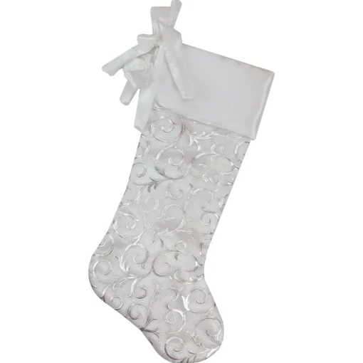 Best 19” White and Silver Filigree Christmas Stocking with Bows Stockings