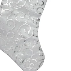 Best 19” White and Silver Filigree Christmas Stocking with Bows Stockings
