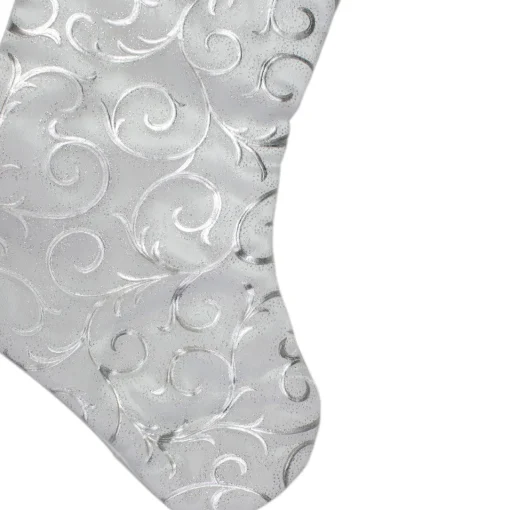 Best 19” White and Silver Filigree Christmas Stocking with Bows Stockings
