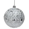 New 3.5" White and Silver Floral Distressed Christmas Ball Ornament Glass|Ball Ornaments