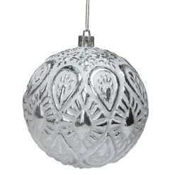 New 3.5" White and Silver Floral Distressed Christmas Ball Ornament Glass|Ball Ornaments