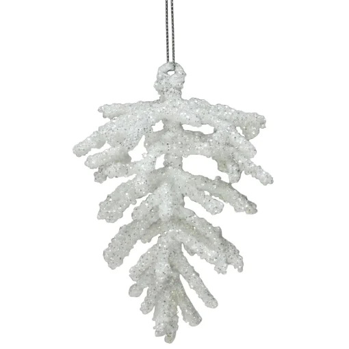 Online 5" White and Silver Glitter Pine Cone Christmas Ornament Novelty