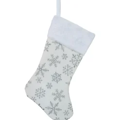 19" White and Silver Snowflakes Christmas Stocking Stockings