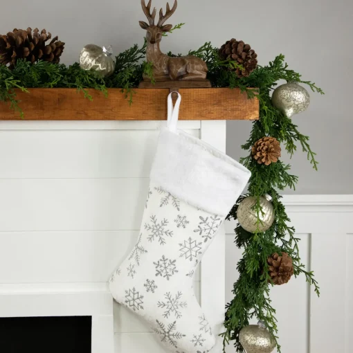 19" White and Silver Snowflakes Christmas Stocking Stockings